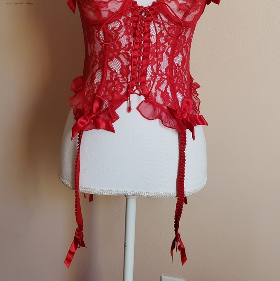 Vintage red corset bustier garter top Victoria's Secret - Picture 5 of 7